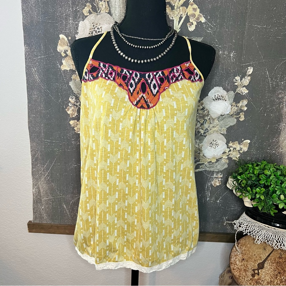 Xhilaration Y2K Yellow Colorful Boho Hippie Mixed Print Sleeveless Blouse Sz M